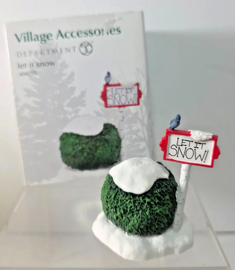 Dept 56 Christmas Village Accessories Let It Snow Sign & Shrub #4047551